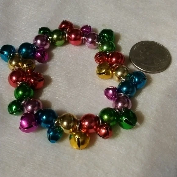 Jingle bell bracelet multi color metal stretch (sku 674) - Picture 4 of 4